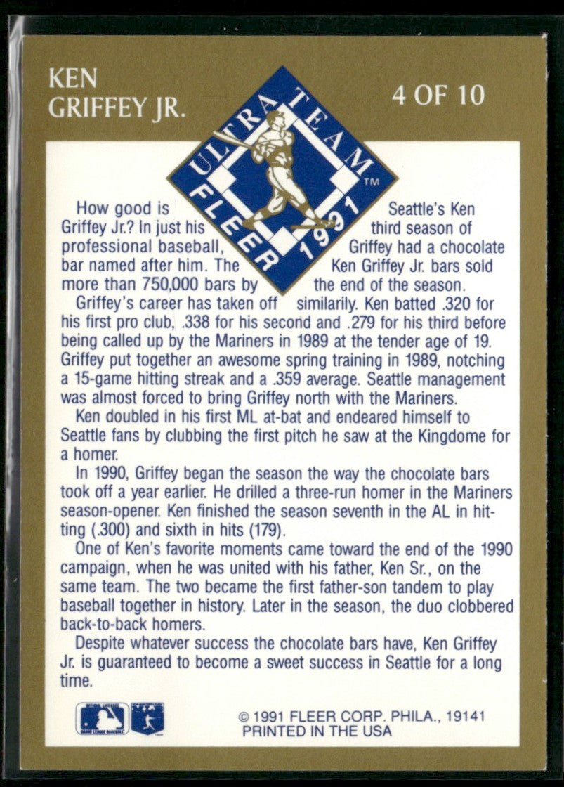 Ken Griffey Jr. 1991 Fleer Ultra Team #4 Seattle Mariners