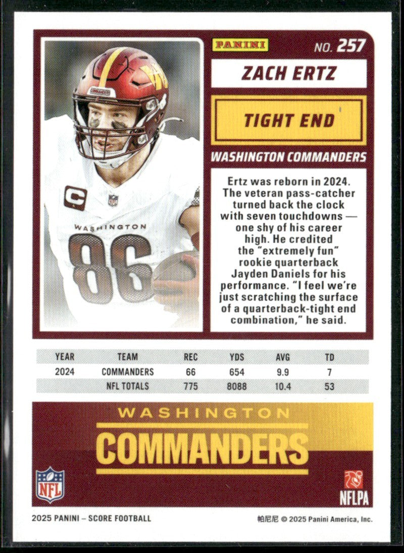 Zach Ertz 2025 Score Showcase /250 #257 Washington Commanders
