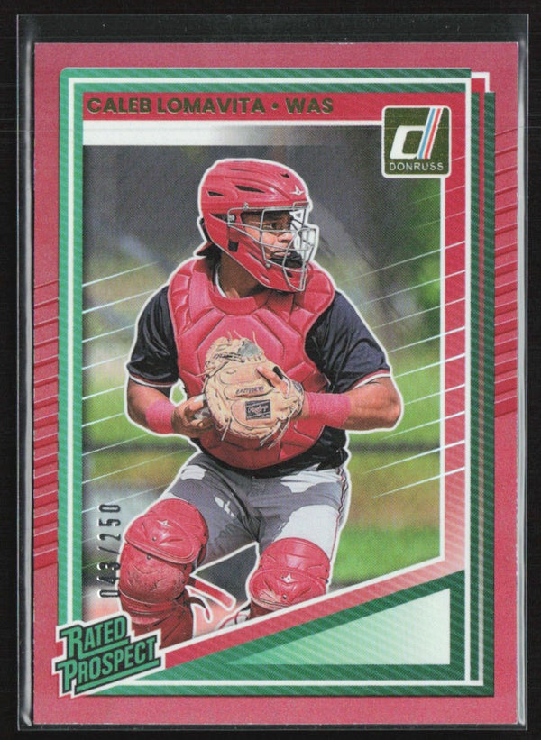Caleb Lomavita 2025 Donruss Rated Prospect Red /250 #149 Washington Nationals