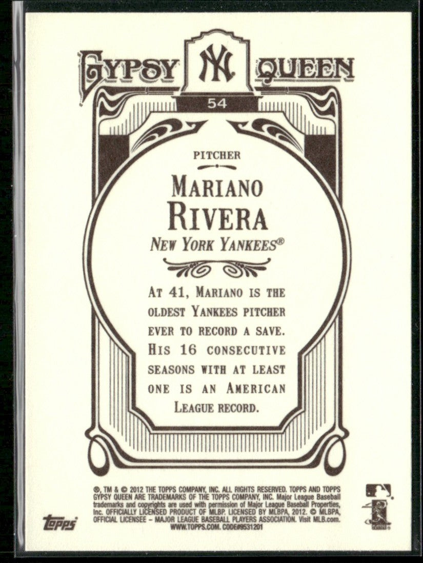Mariano Rivera 2012 Topps Gypsy Queen #54 New York Yankees
