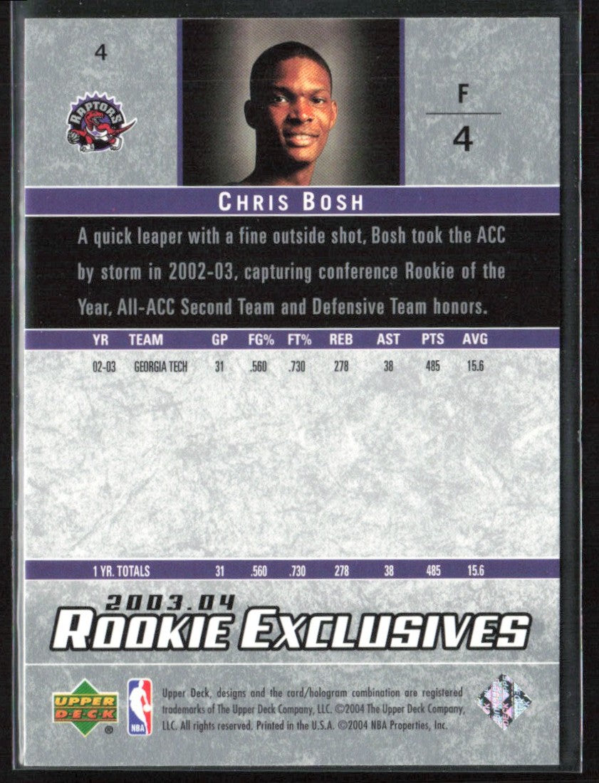 Chris Bosh 2003 Upper Deck Rookie Exclusives RC #4 Toronto Raptors