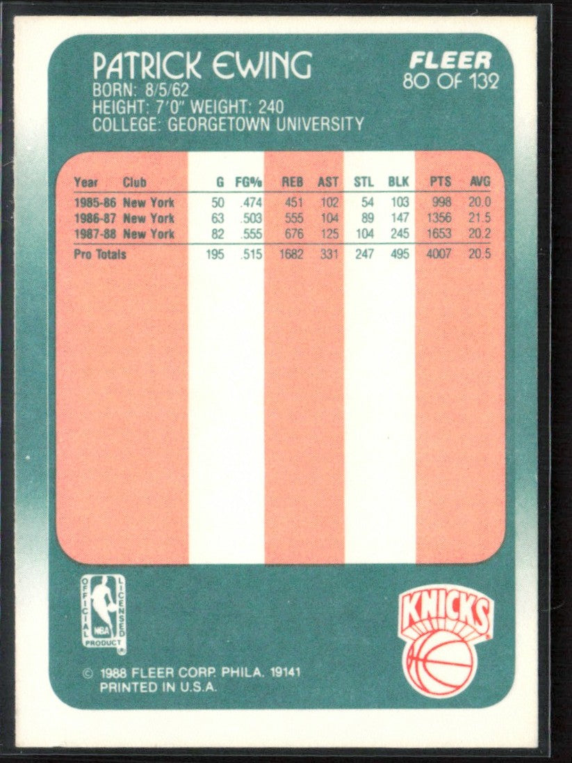 Patrick Ewing 1988 Fleer #80 New York Knicks
