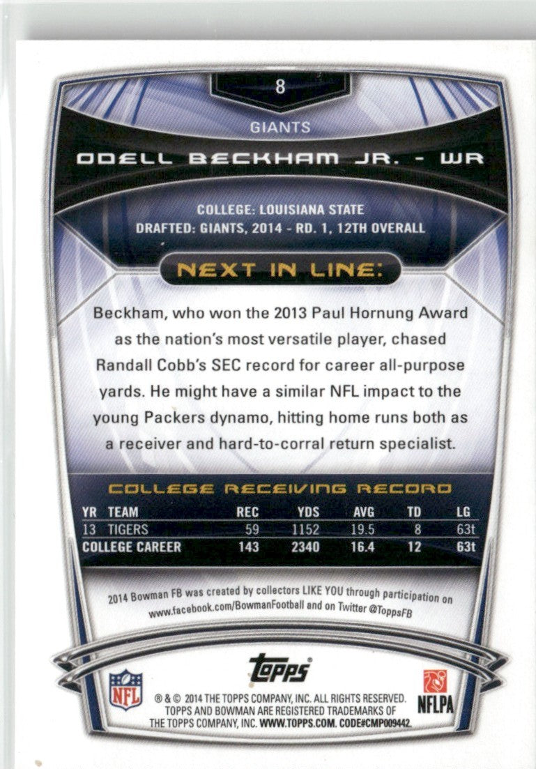 Odell Beckham Jr. 2014 Bowman Black RC #8 New York Giants
