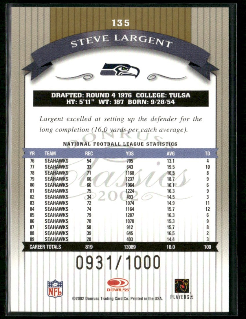 Steve Largent 2002 Donruss Classics /1000 #135 Seattle Seahawks