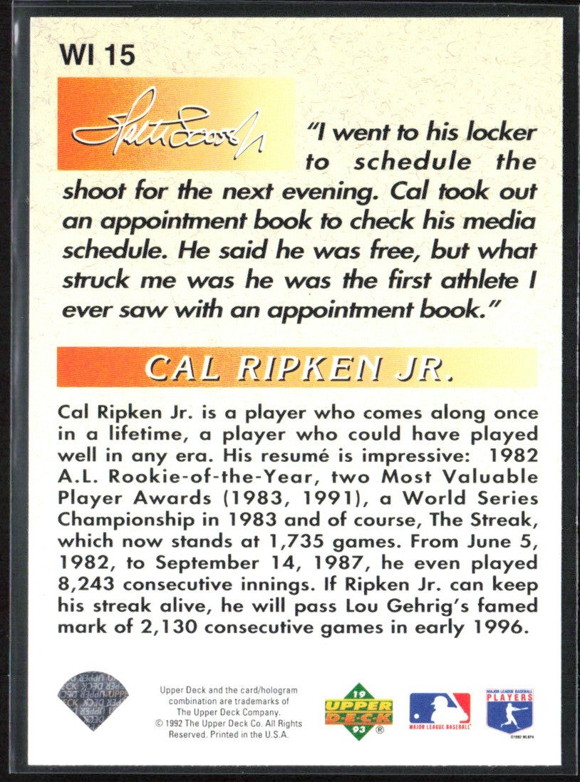 Cal Ripken Jr. 1993 Upper Deck Looss Collection #WI 15 Baltimore Orioles
