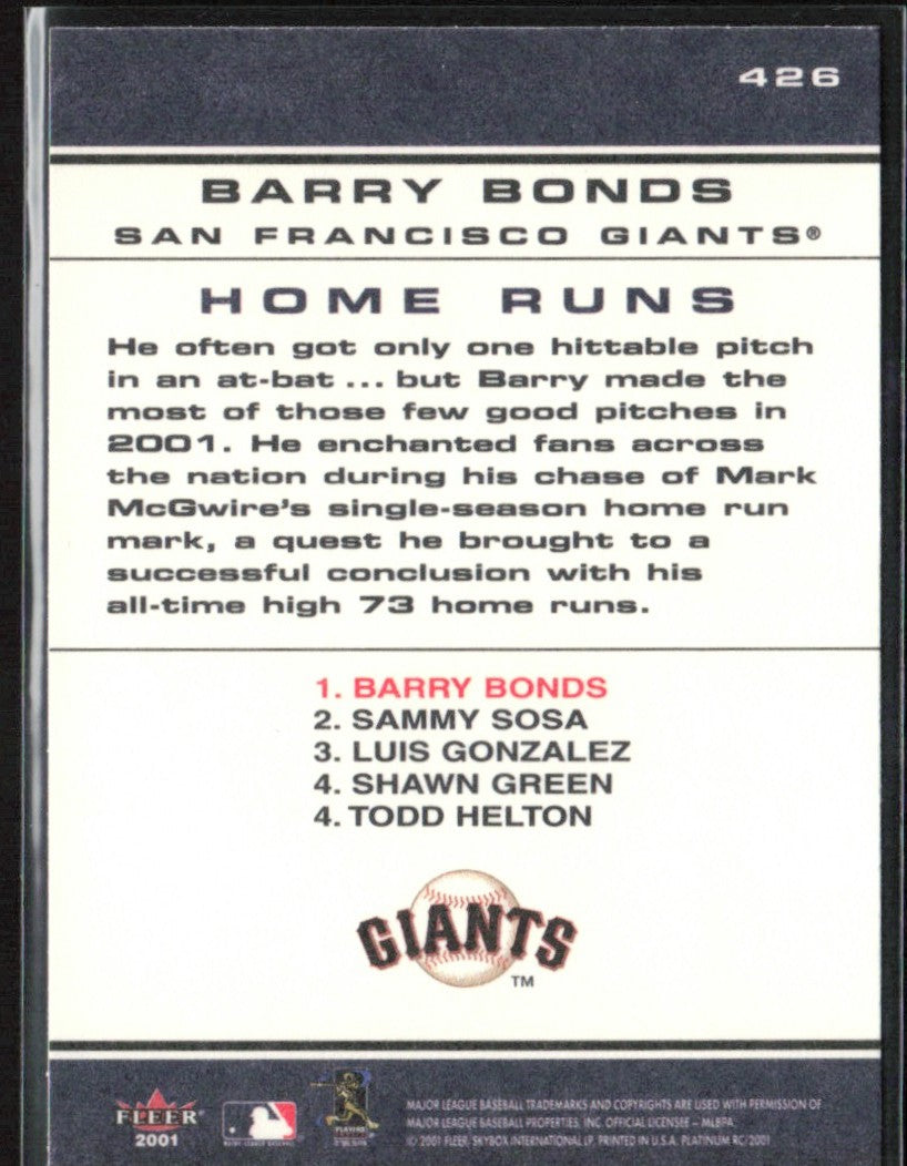 Barry Bonds 2001 Fleer Platinum #426 San Francisco Giants