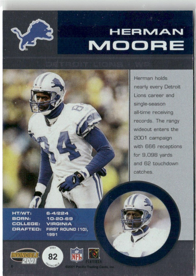 Herman Moore 2001 Pacific Invincible Red /750 Jersey #82 Detroit Lions