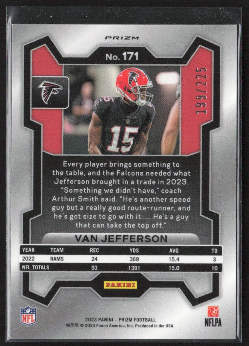 Van Jefferson 2023 Panini Prizm Purple Ice /225 #171 Atlanta Falcons