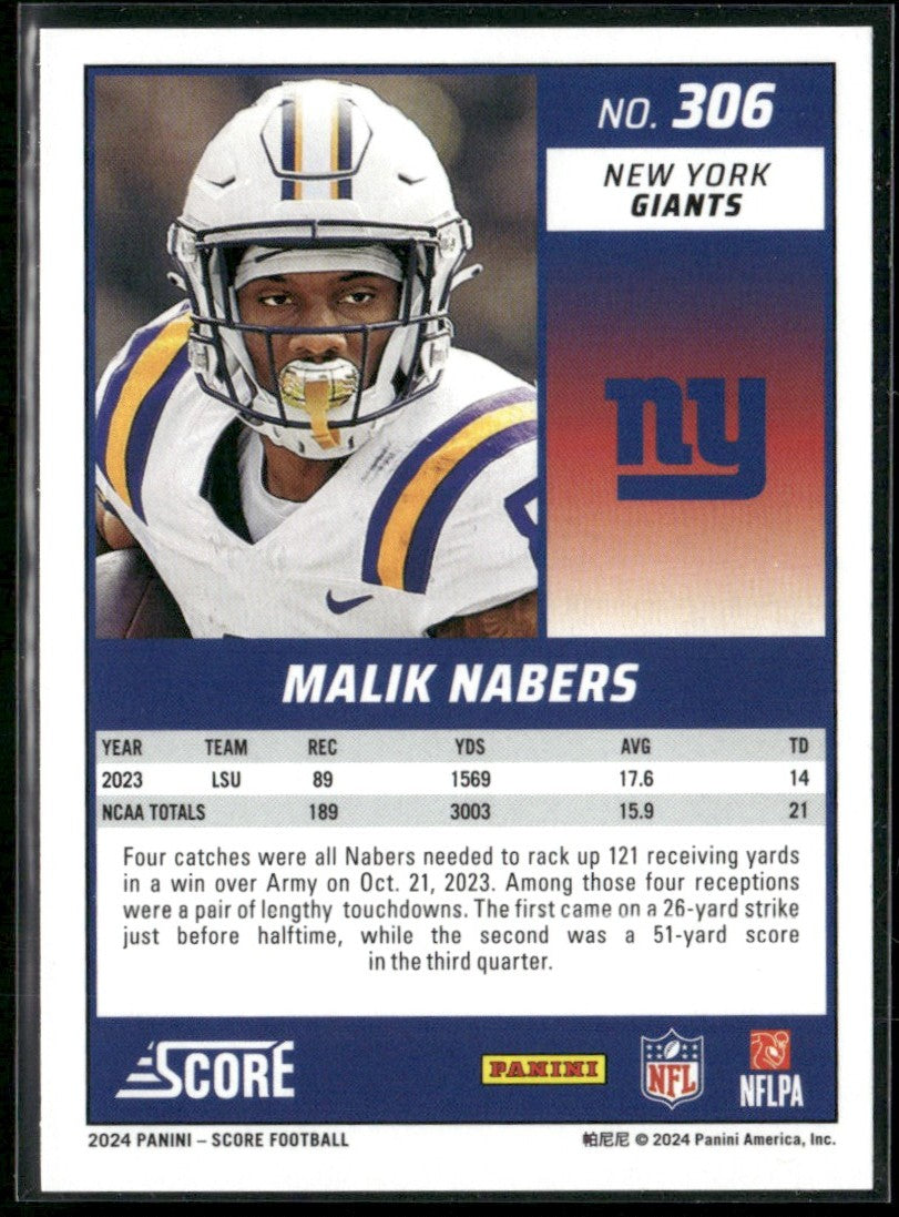 Malik Nabers 2024 Score RC #306 New York Giants