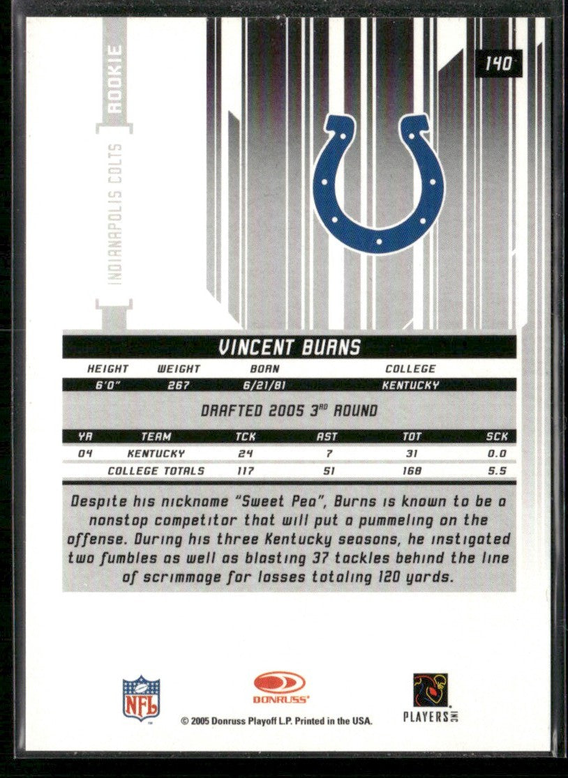 Vincent Burns 2005 Leaf Rookies & Stars Longevity RC /999 #140