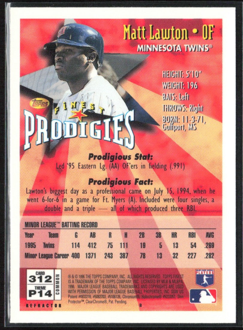 Matt Lawton 1996 Topps Finest Refractor #312 Minnesota Twins
