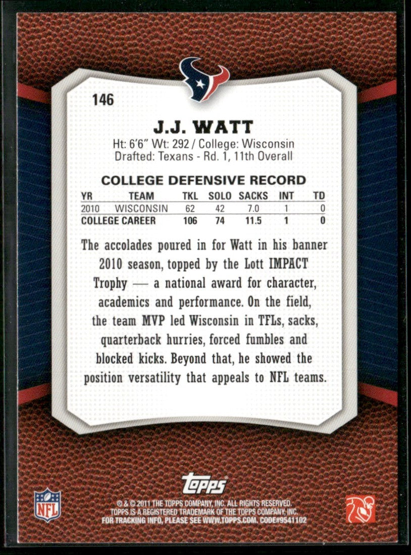 J.J. Watt 2011 Topps Rising Rookies RC #146 Houston Texans