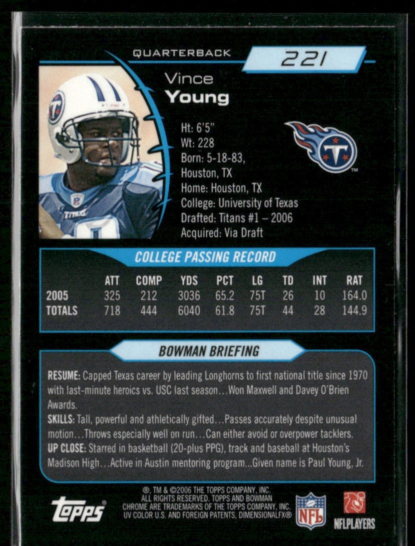 Vince Young 2006 Bowman Chrome RC #221 Tennessee Titans