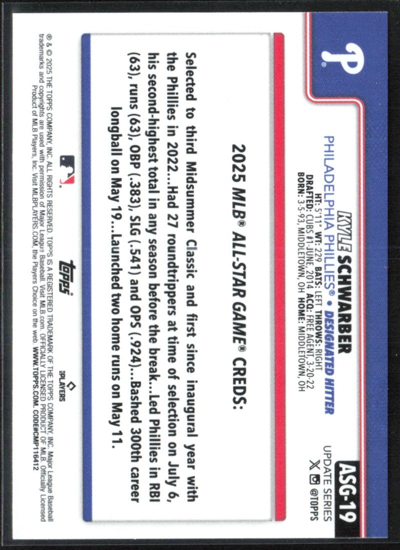 Kyle Schwarber 2025 Topps All Star Game #ASG-19 Philadelphia Phillies