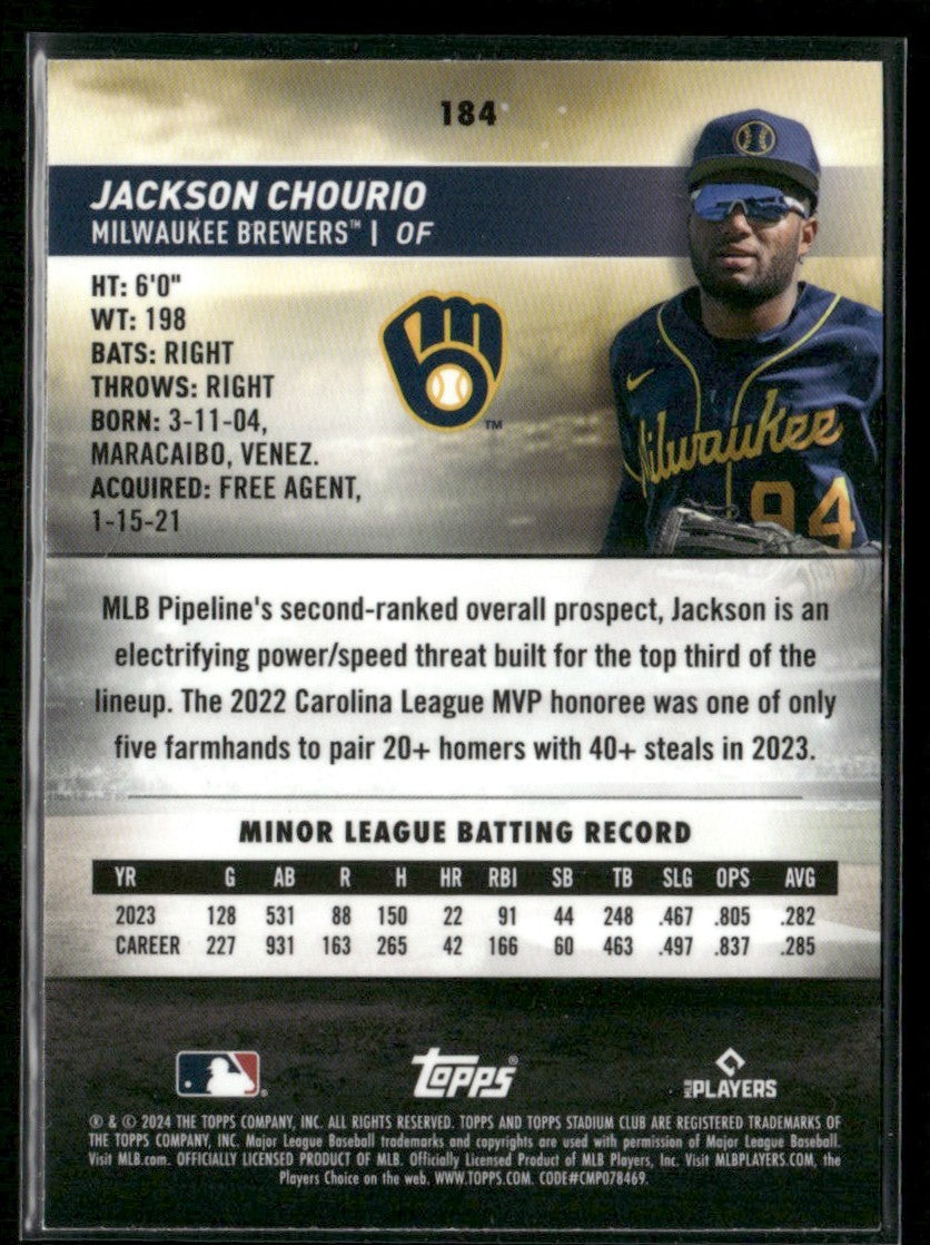 Jackson Chourio 2024 Topps Stadium Club Chrome RC #184 Milwaukee Brewers