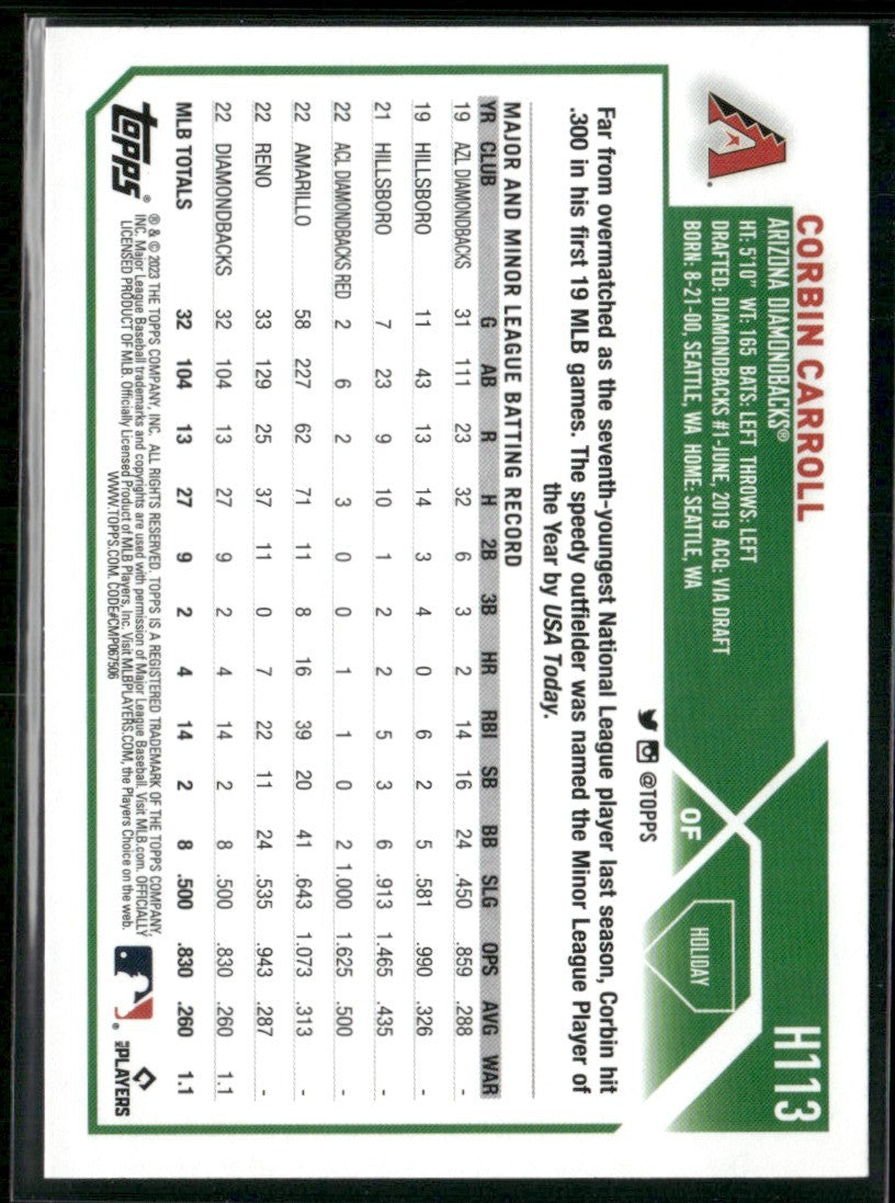 Corbin Carroll 2023 Topps Holiday RC #H113 Arizona Diamondbacks