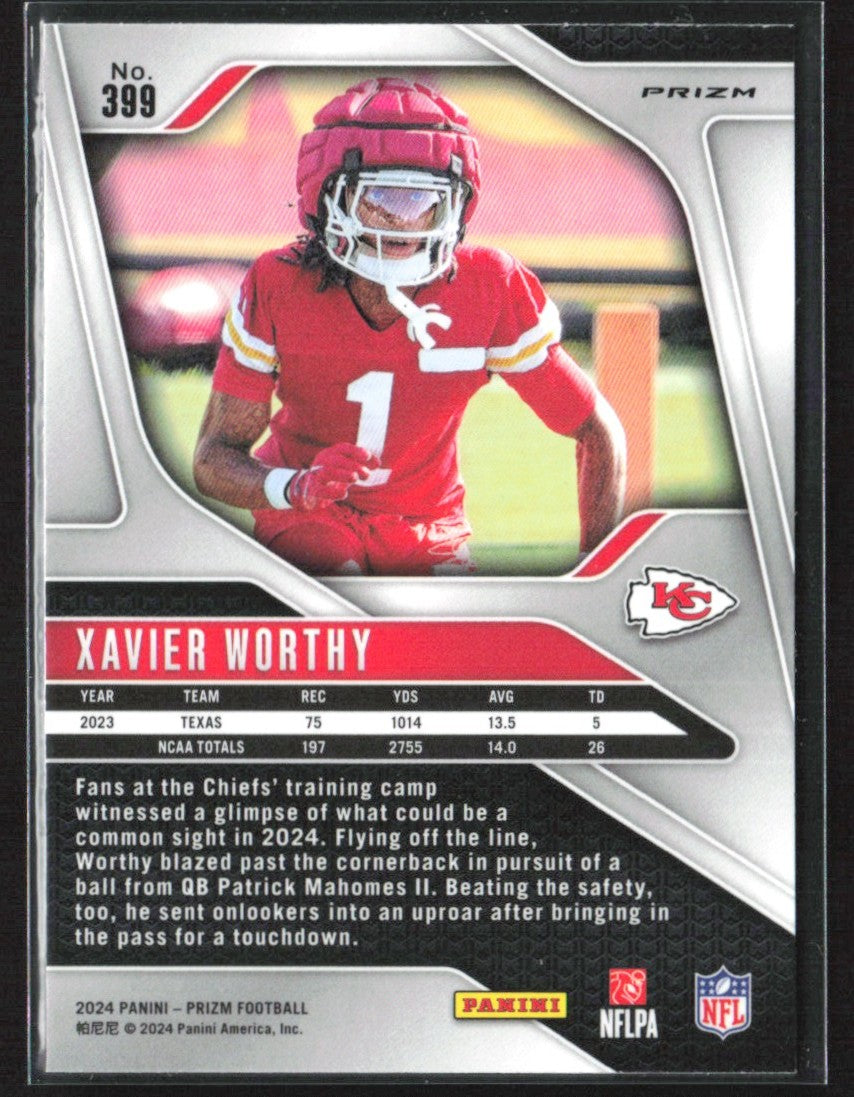 Xavier Worthy 2024 Panini Prizm Silver RC #399 Kansas City Chiefs