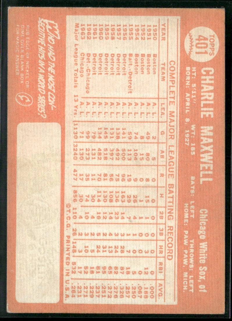 Charlie Maxwell 1964 Topps #401 Chicago White Sox