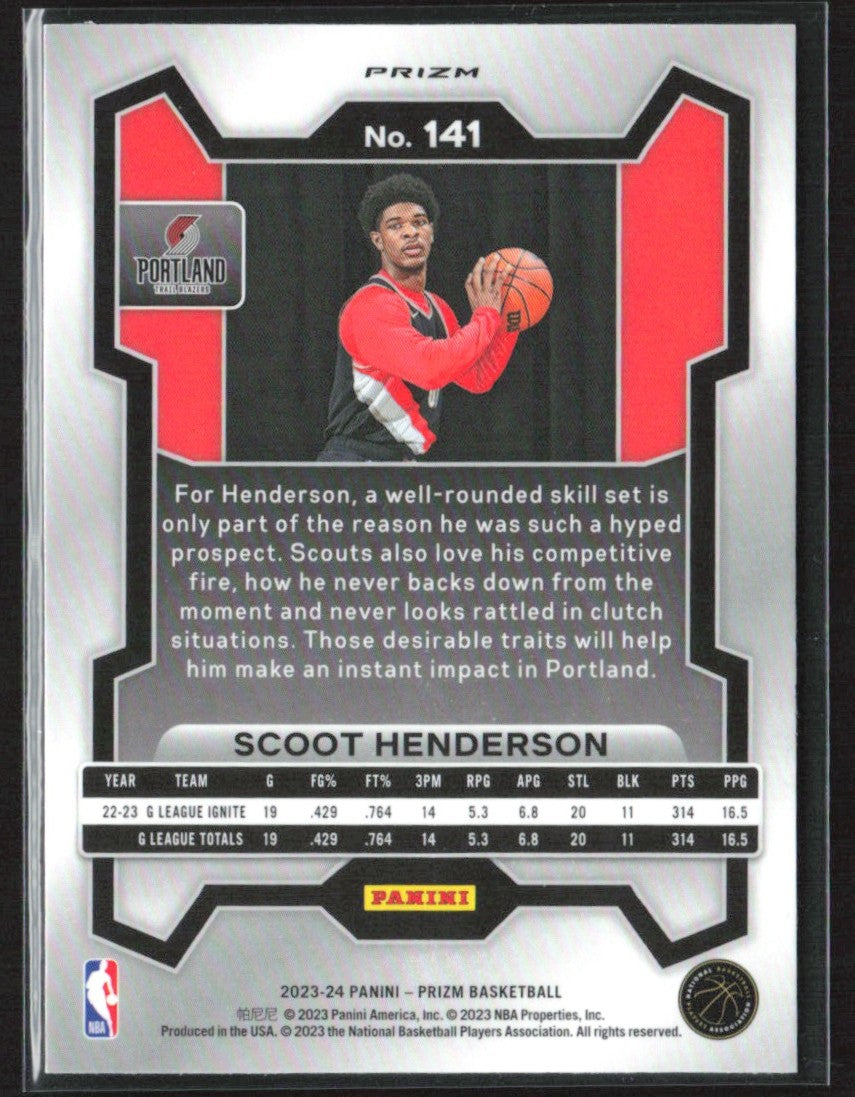 Scoot Henderson 2023 Panini Prizm Pink Ice RC #141 Portland Trail Blazers