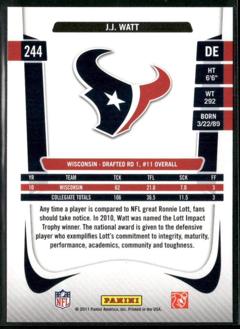 J.J. Watt 2011 Panini Prestige RC #244 Houston Texans