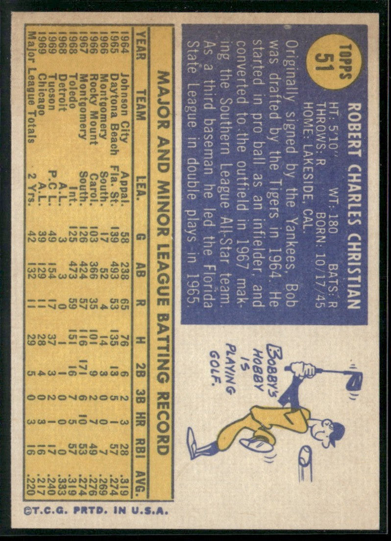 Bob Christian 1970 Topps #51 Chicago White Sox