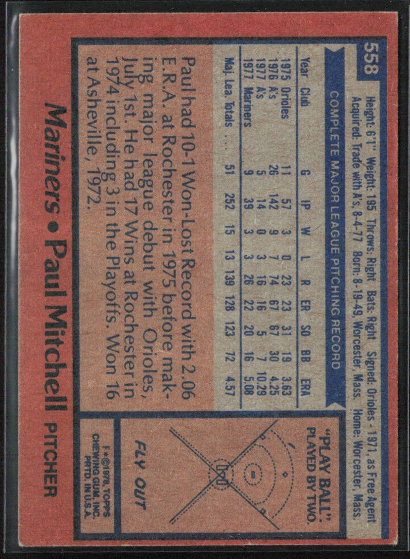 Paul Mitchell 1978 Topps #558 Seattle Mariners