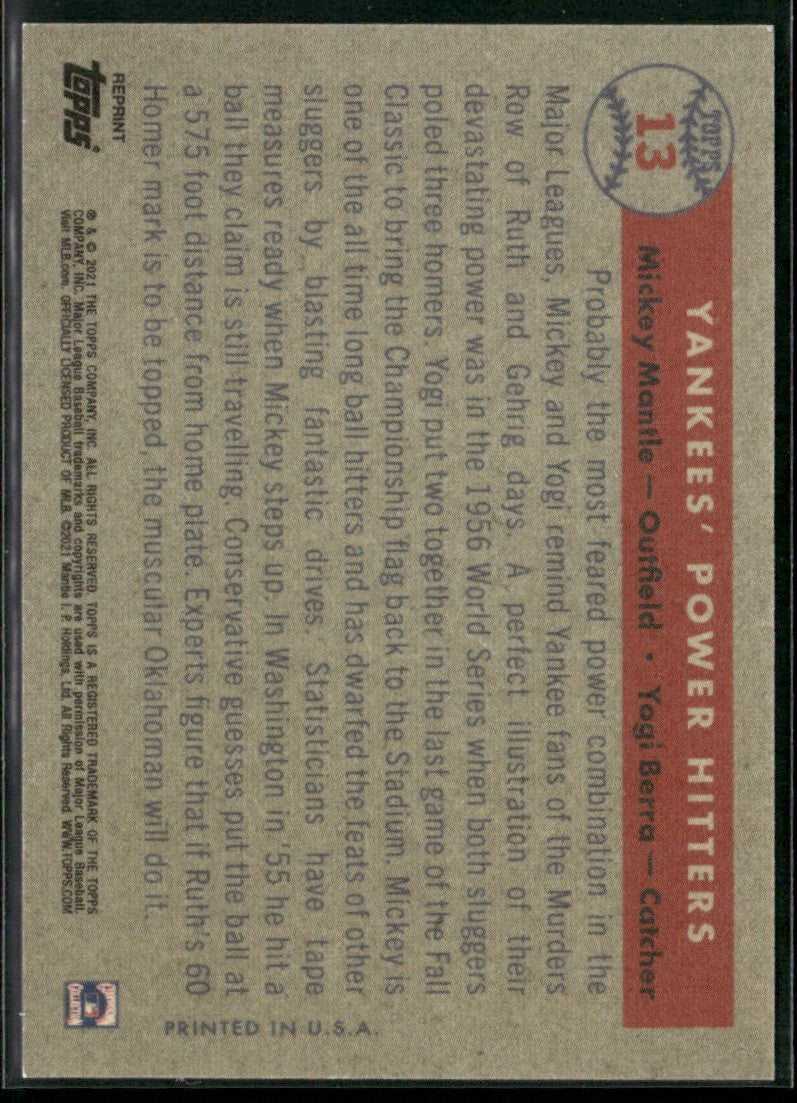 Mantle/Berra 2021 Topps x Mickey Mantle #13 New York Yankees