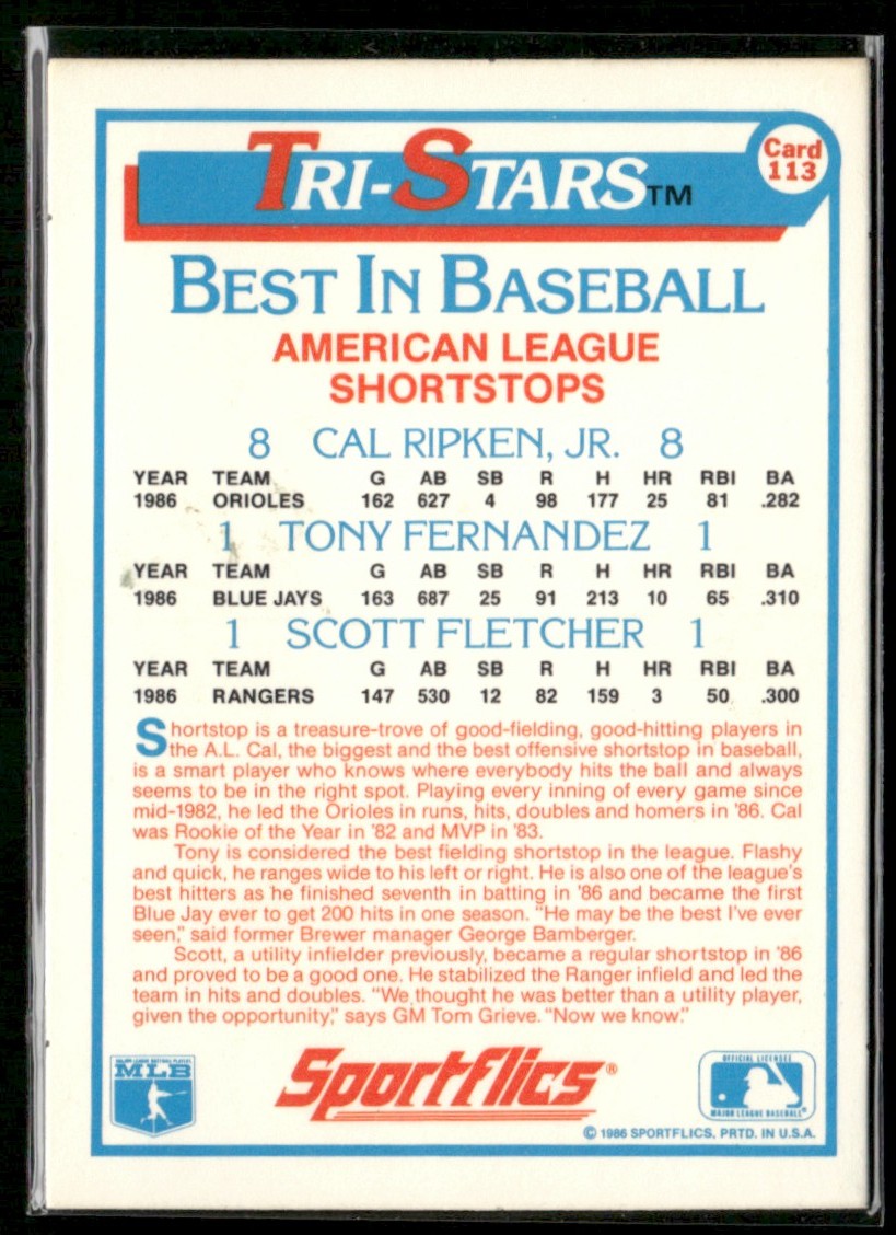 Cal Ripken Jr./Tony Fernandez/Scott Fletcher 1987 Sportflics #113