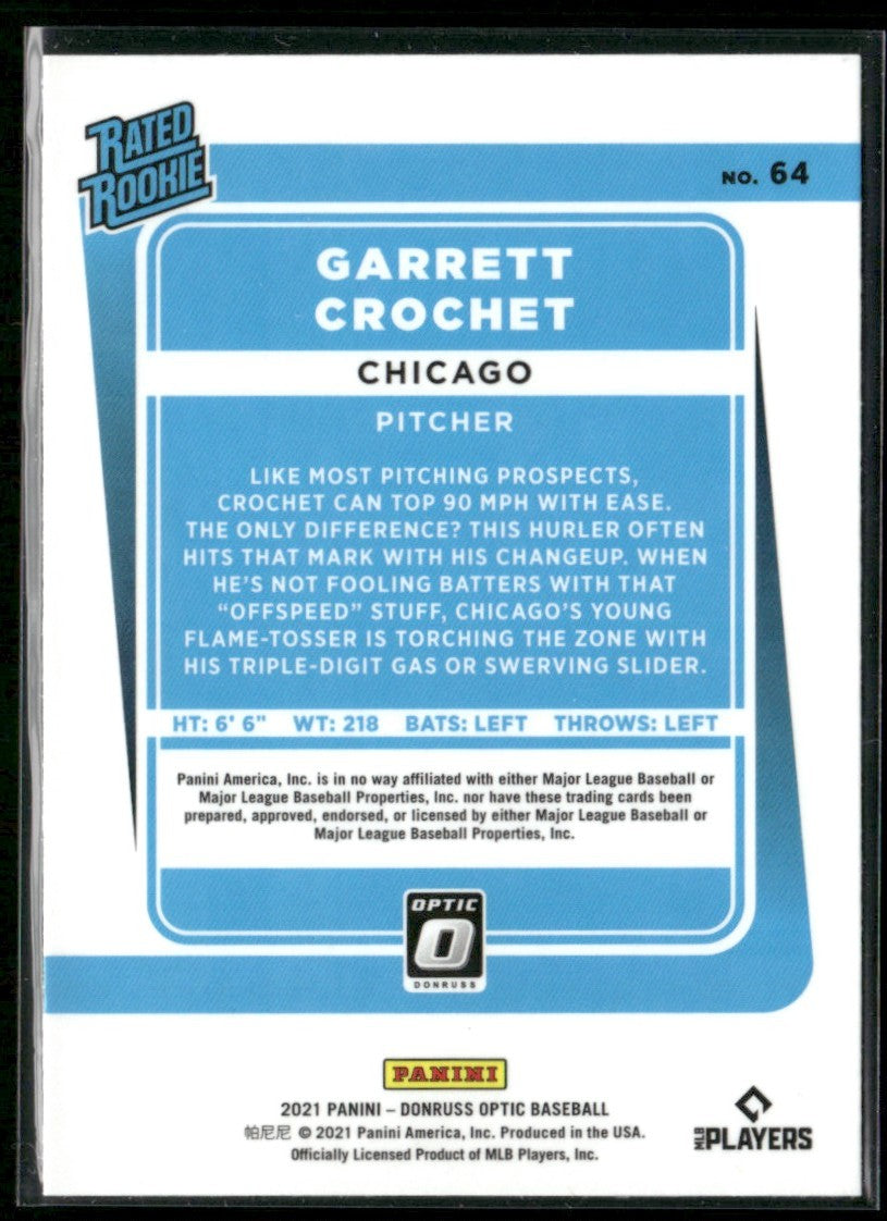 Garrett Crochet 2021 Donruss Optic RC #64 Chicago White Sox