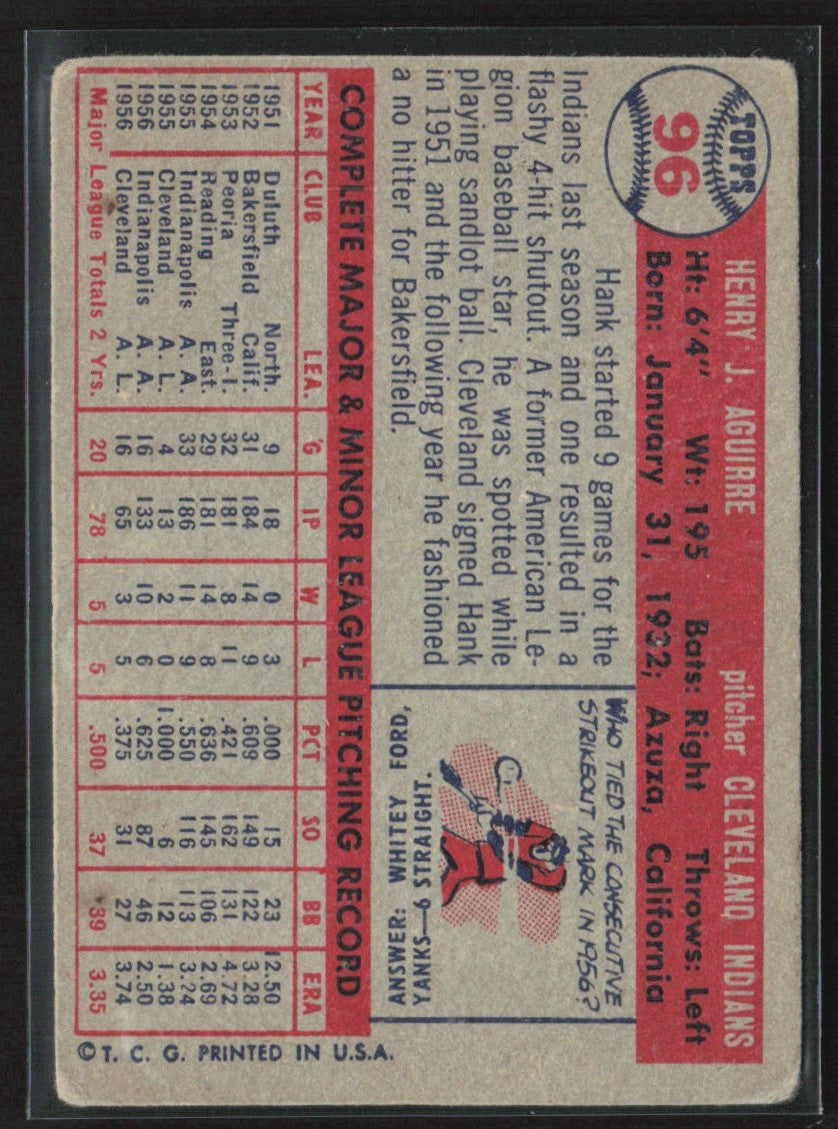 Hank Aguirre 1957 Topps RC #96 Cleveland Indians