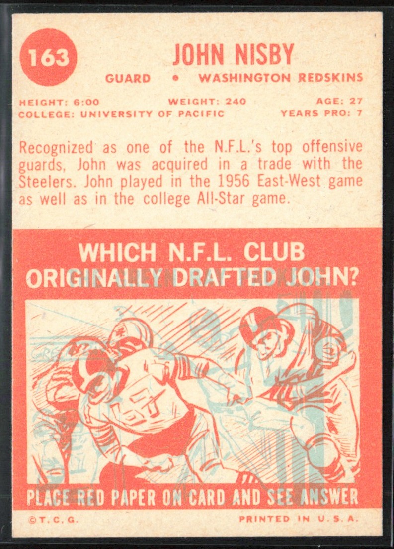 John Nisby 1963 Topps #163 Washington Redskins