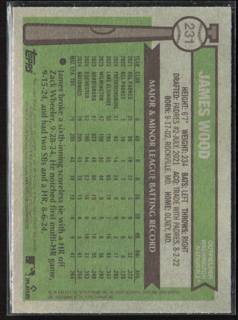 James Wood 2025 Topps Heritage RC #231 Washington Nationals