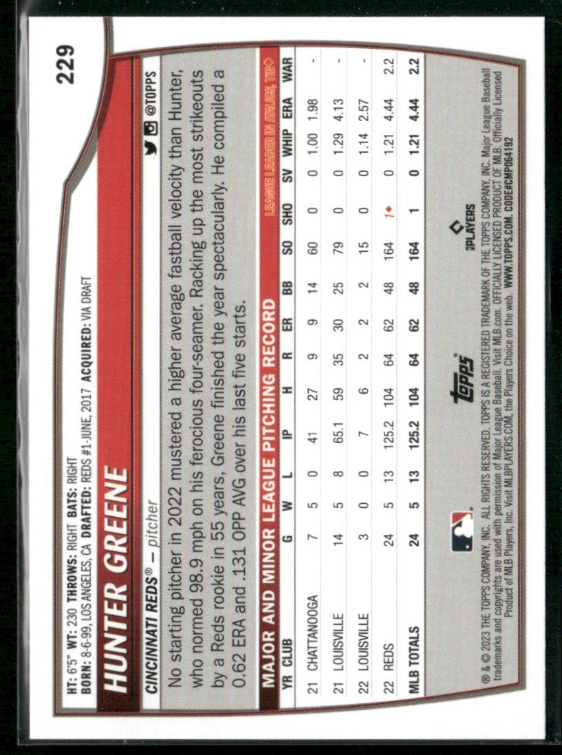 Hunter Greene 2023 Topps Big League Rainbow Foil #229 Cincinnati Reds
