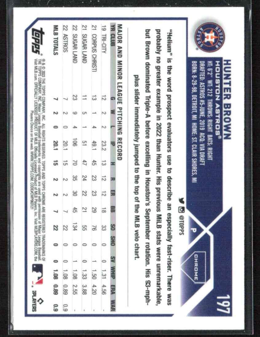 Hunter Brown 2023 Topps Chrome RC #197 Houston Astros