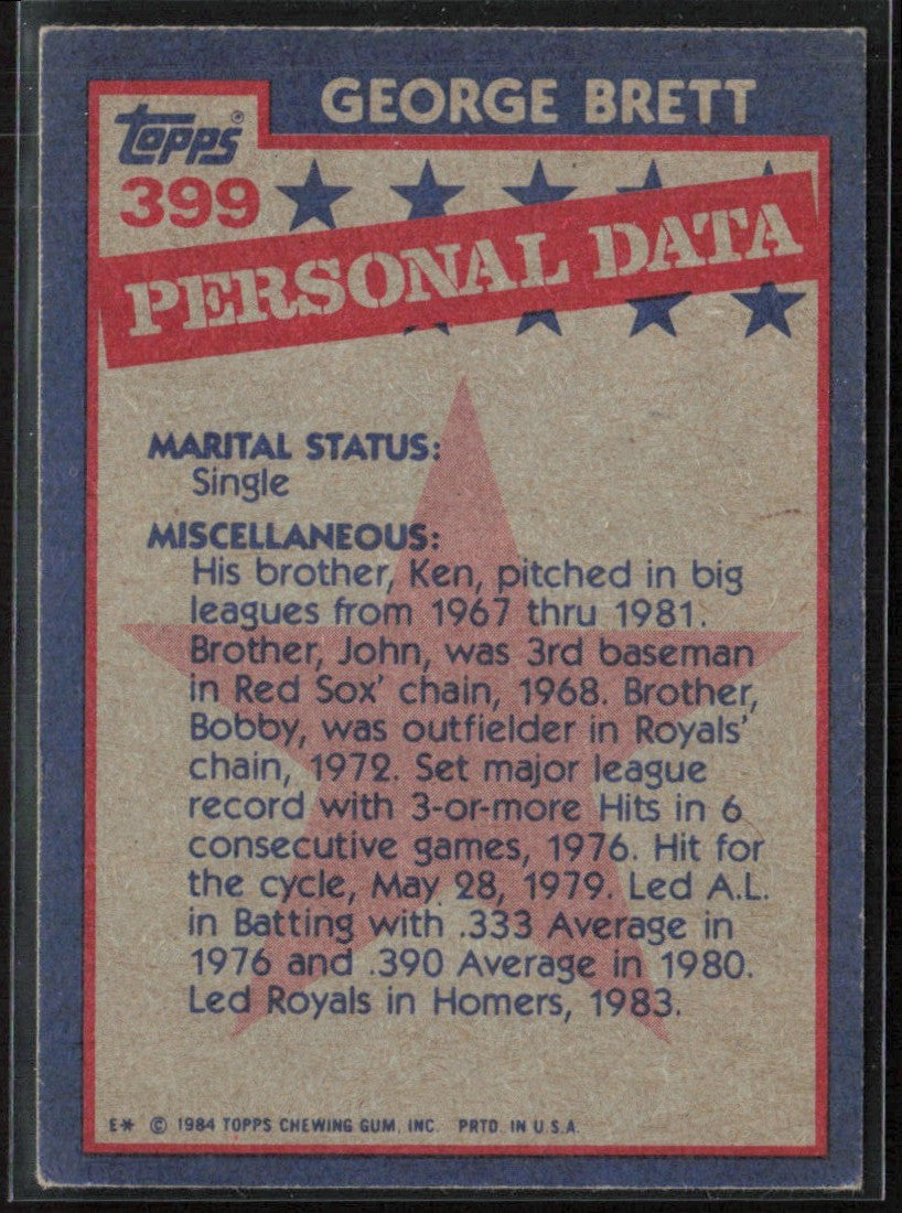 George Brett 1984 Topps #399 Kansas City Royals