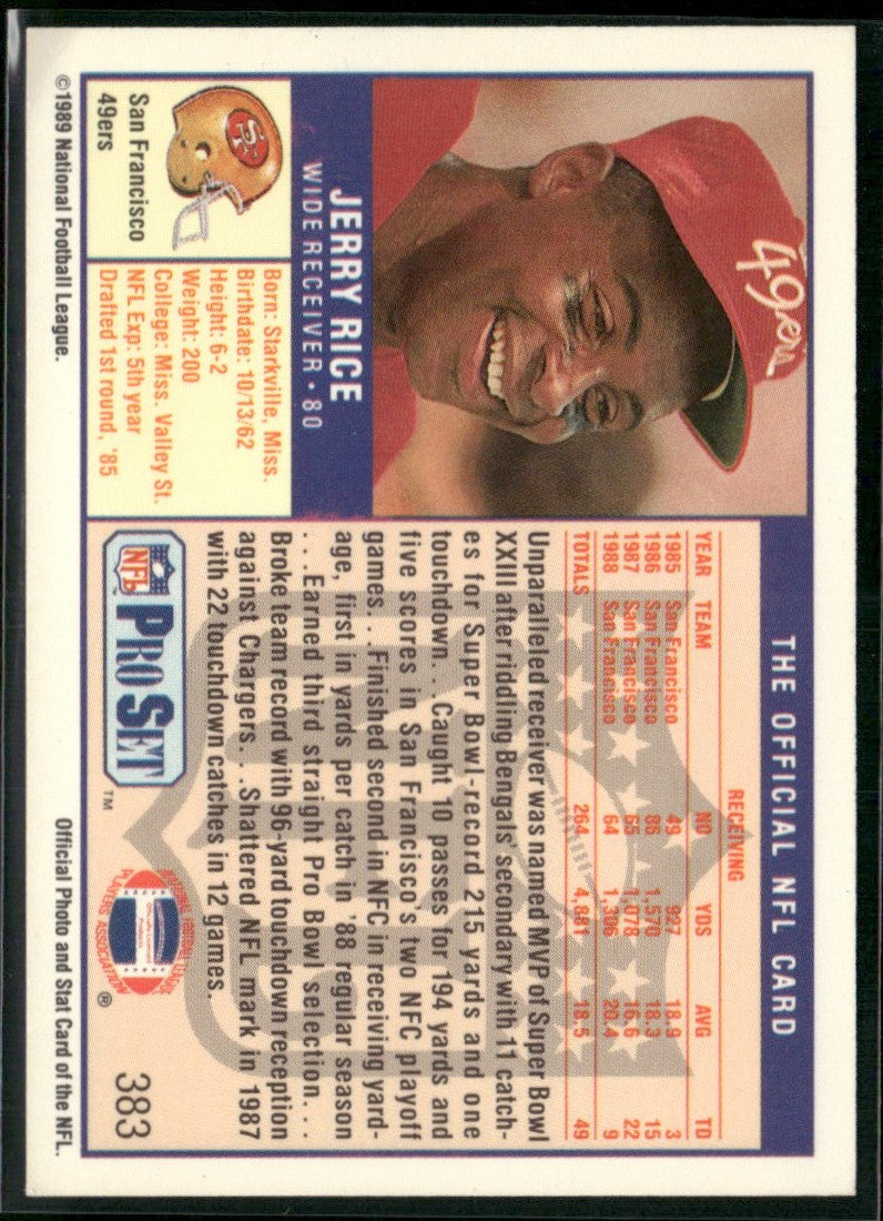 Jerry Rice 1989 Pro Set #383 San Francisco 49ers