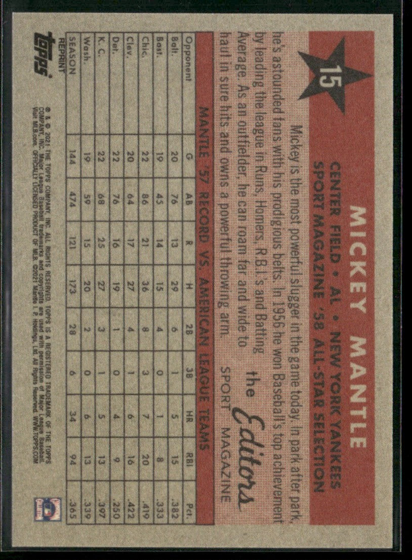 Mickey Mantle 2021 Topps x Mickey Mantle #15 New York Yankees