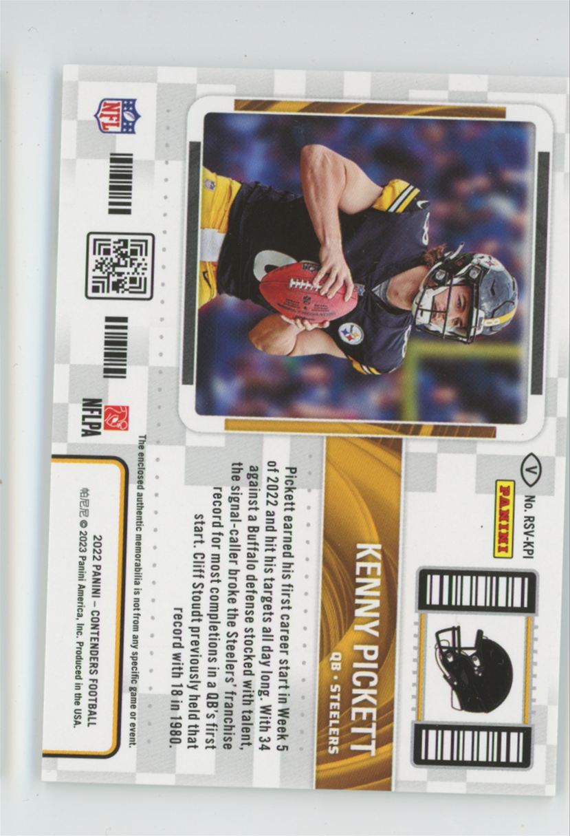 Kenny Pickett 2022 Panini Contenders Rookie Ticket Swatches RC Jersey #RSV-KPI