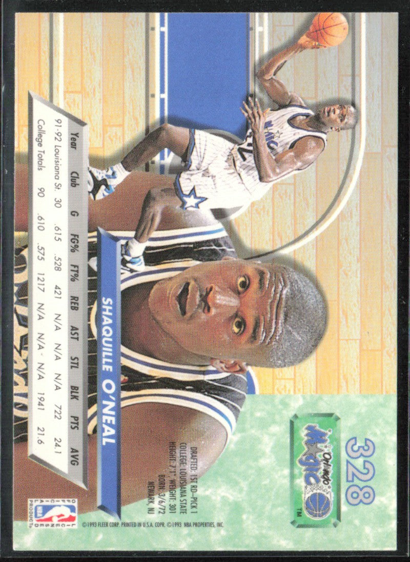Shaquille O'Neal 1992 Fleer Ultra RC #328 Orlando Magic