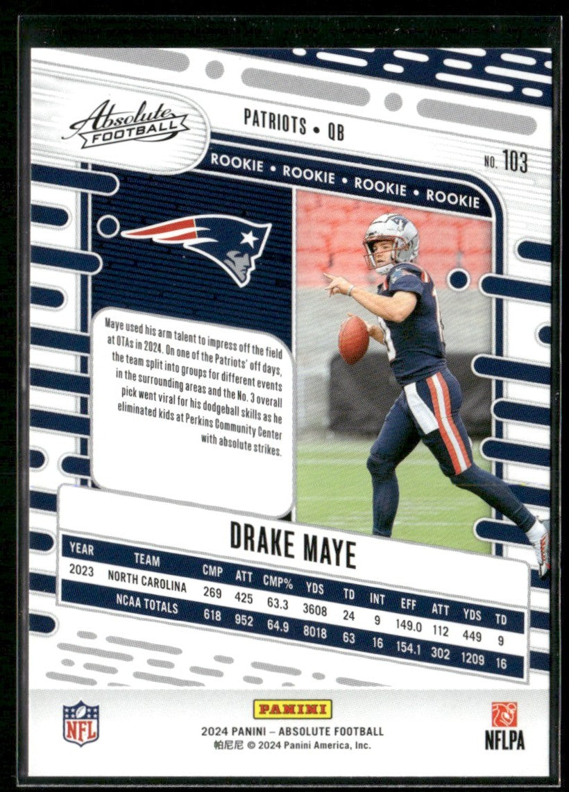 Drake Maye 2024 Panini Absolute #103 New England Patriots