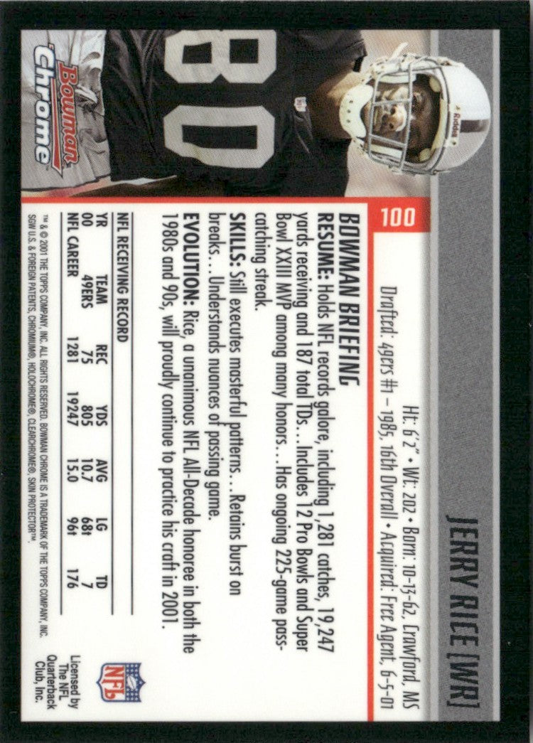 Jerry Rice 2001 Bowman Chrome #100 Oakland Raiders