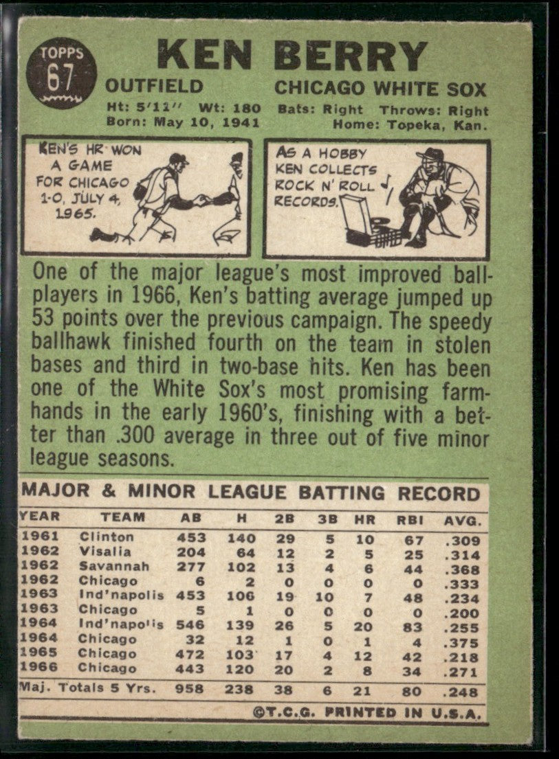 Ken Berry 1967 Topps #67 Chicago White Sox