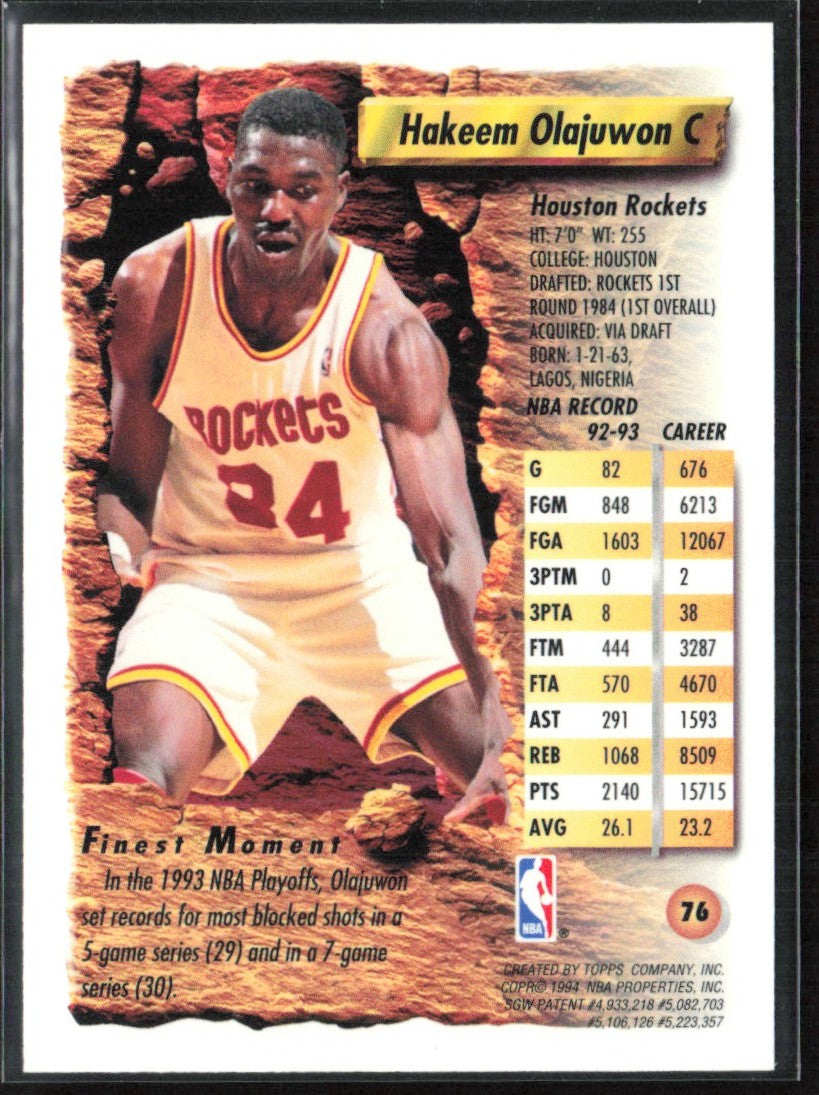Hakeem Olajuwon 1994 Topps Finest #76 Houston Rockets