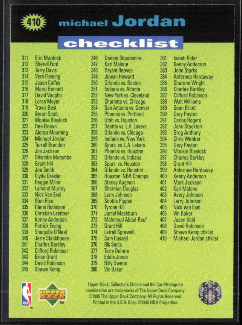 Michael Jordan 1995 Collector's Choice Checklist #410 Chicago Bulls