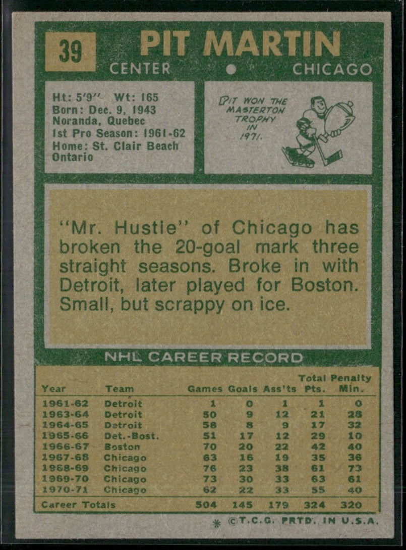 Pit Martin 1971 Topps #39 Chicago Blackhawks