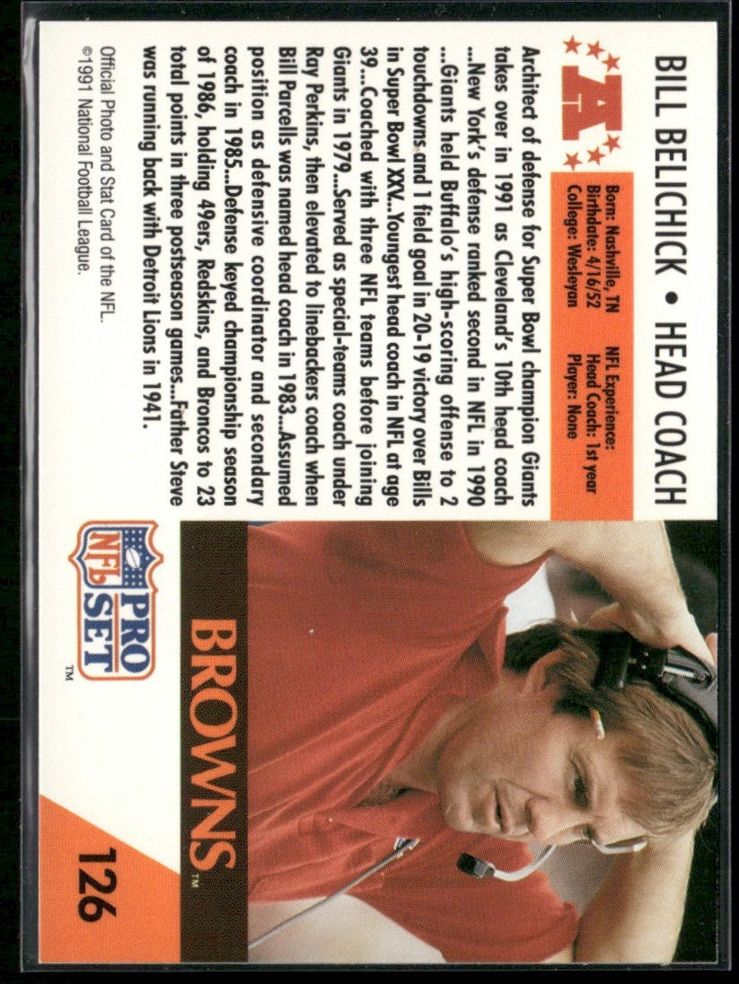 Bill Belichick 1991 Pro Set RC #126 Cleveland Browns