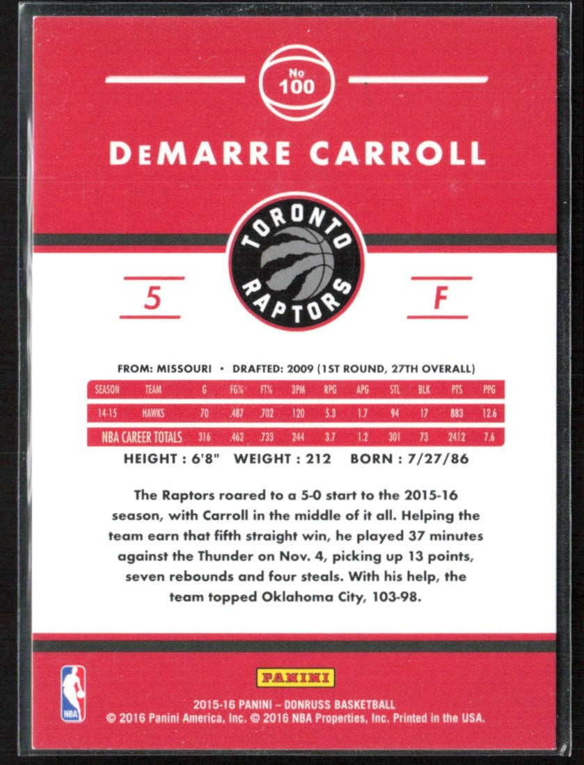 DeMarre Carroll 2015 Donruss Press Proof Gold /10 #100 Toronto Raptors