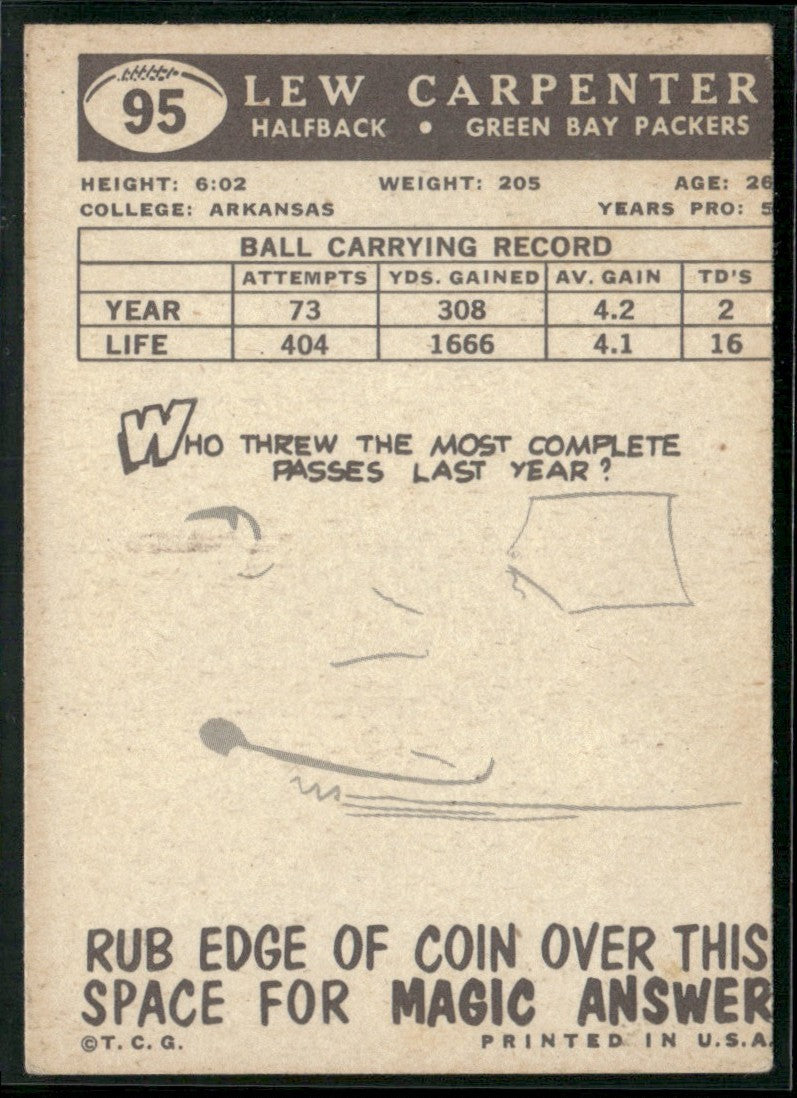 Lew Carpenter 1959 Topps RC #95 Green Bay Packers