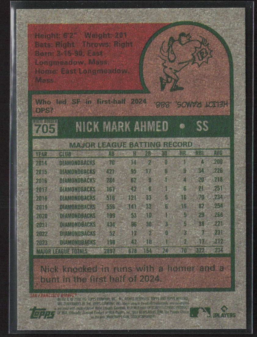 Nick Ahmed 2024 Topps Heritage Green Border #705 San Francisco Giants