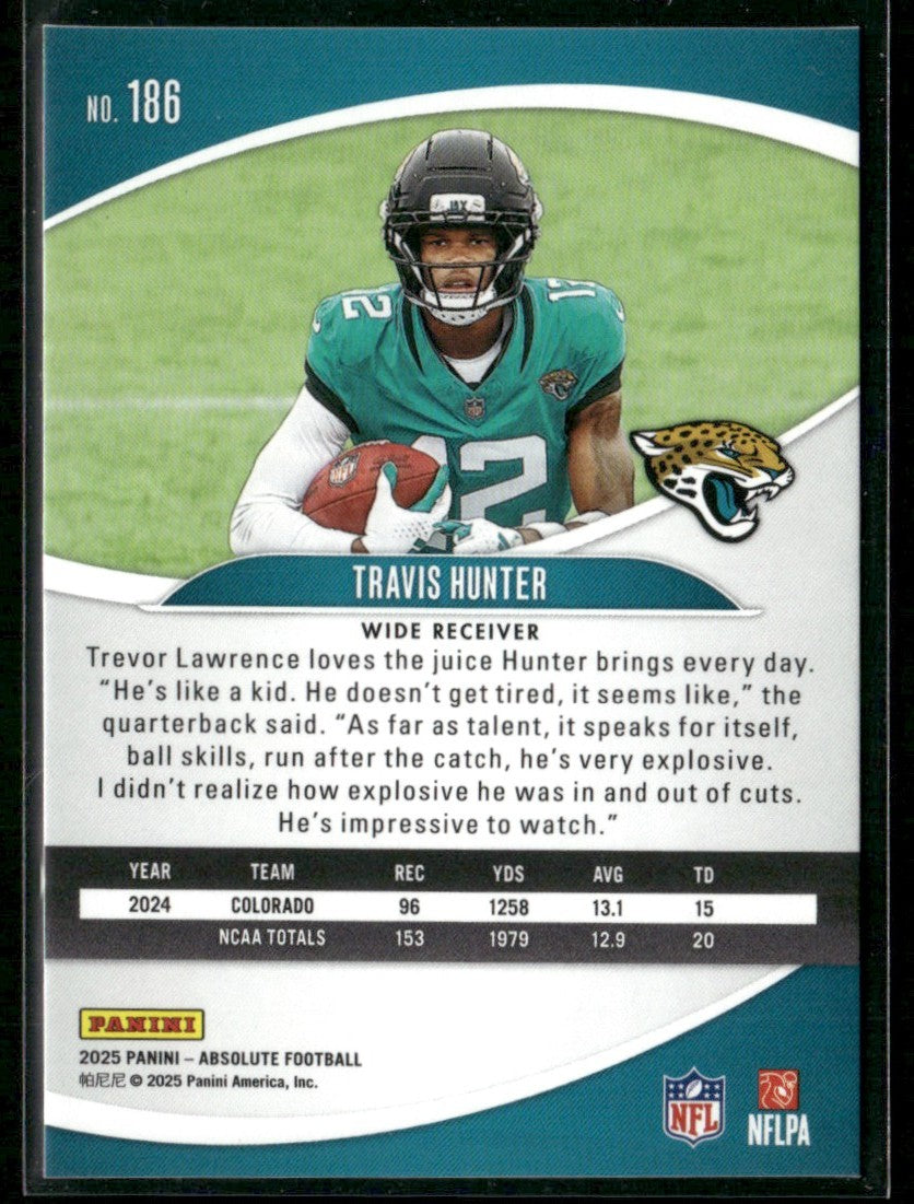 Travis Hunter 2025 Panini Absolute Rookies RC #186 Jacksonville Jaguars